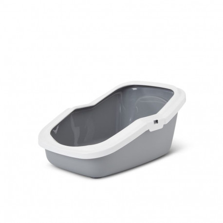 Cat Litter Tray - SAVIC ASEO Open 56x39x27.5 cm for Cats 2-4.9 kg Grey/White Rim