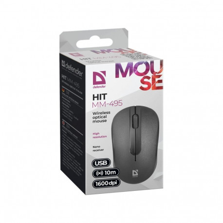 Mouse - Defender Hit Mm-495 Rf Optic Black 1600dpi 3p