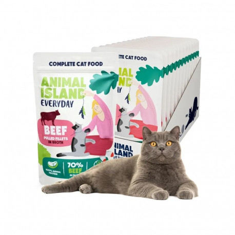 Wet Cat Food - ANIMAL ISLAND Everyday Beef Fillets in Broth 12 x 85g