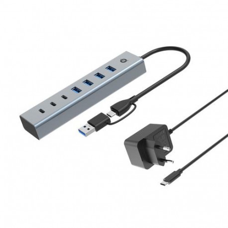 Conceptronic HUBBIES20GP 7-Port USB 3.0 Hub with Power Adapter, 5Gbps, USB-C x 3, USB-A x 4