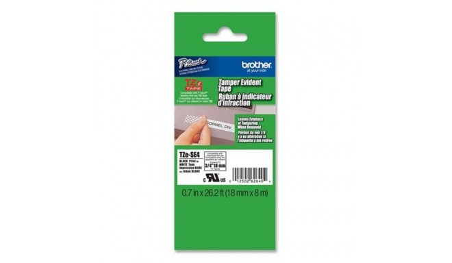 Lamineeritud Lint Sildimasinatele Brother TZE-SE4 Must/Valge 18mm Kaitseteip