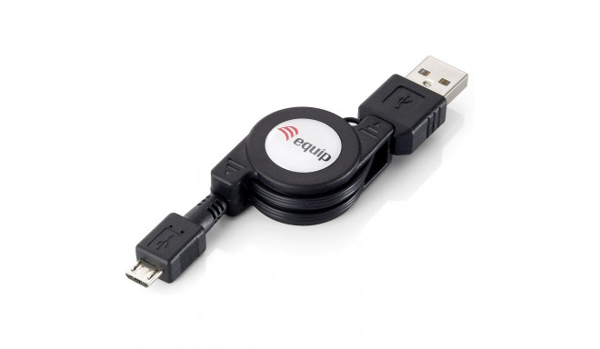 "Equip Kabel USB-A 2.0 -> micro B St/St 1.00m aufrollbar sw Polybeutel"