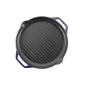 GRAND FEU cast iron frying pan, enameled, ribbed, blue color