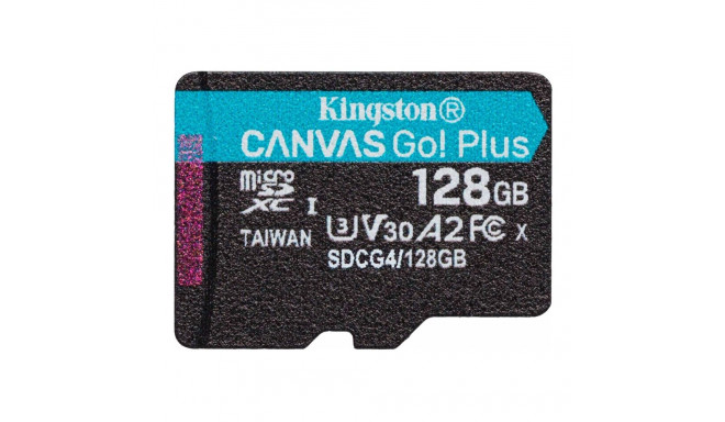 KINGSTON 128GB microSDXC Canvas Go Plus Gen4 200R A2 U3 ühekordne pakend ilma ADP-ta