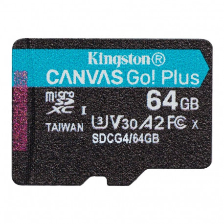 KINGSTON 64GB microSDXC Canvas Go Plus Gen4 200R A2 U3 Single Pack w/o ADP