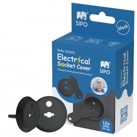 SIPO child safety electrical outlet cover set 12 pcs black SBS-C10B