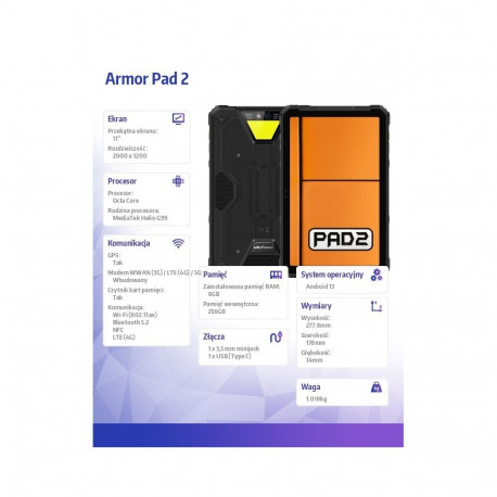 Armor Pad 2 4G 11-tolline 8/256GB must tahvelarvuti