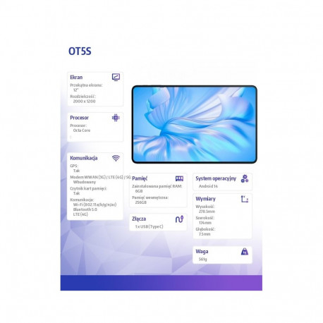 Tahvelarvuti OT5S 4G 12 6/256GB sinine ilma laadijata