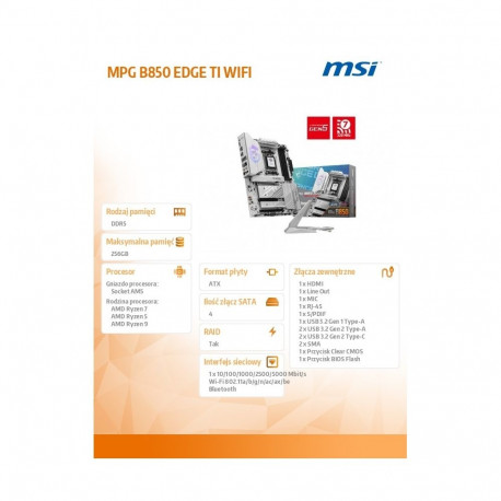 MPG B850 EDGE TI WIFI AM5 4DDR5 ATX emaplaat