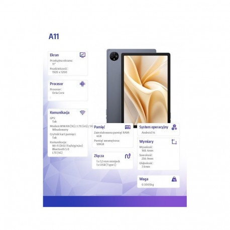 Tahvelarvuti A11 4G 11-tolline 4GB/256GB kosmosehall