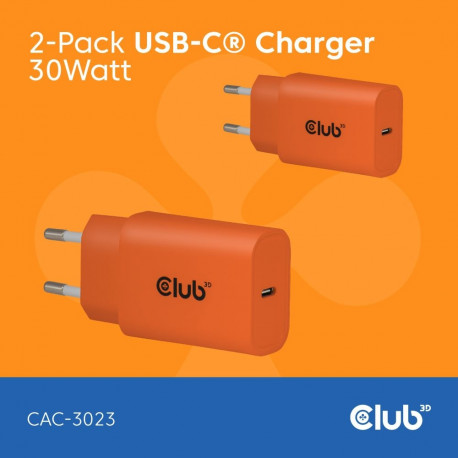 "Club3D Lifestyle Ladegerät USB-C 30Watt. 2Stk orange retail"