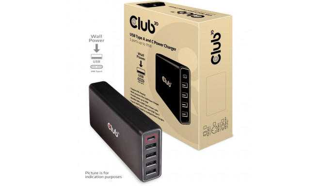 "Club3D Schnellladegerät 1xUSB Typ C. 4xUSB Typ A. PD 111W retail"