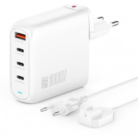 "4smarts Ladegert GaN Flex Pro 100W 3 USB-C+1 USB-A. wei"