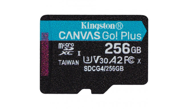 "CARD KINGSTON 256GB microXC Canvas Go Plus Gen4 200R A2 U3 Single Pack w/o ADP"