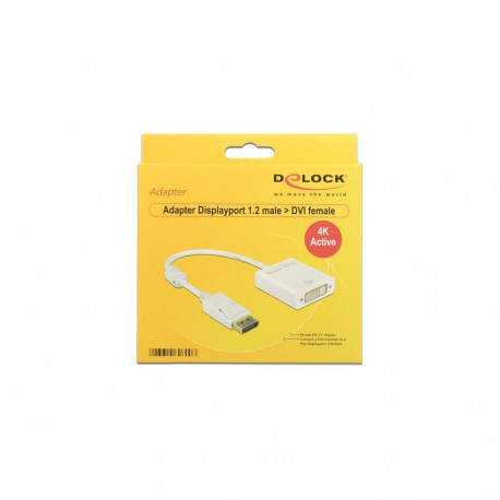 DELOCK adapterkaabel DisplayPort 1.2 pistik > DVI 24+5 pesa valge 4K aktiivne