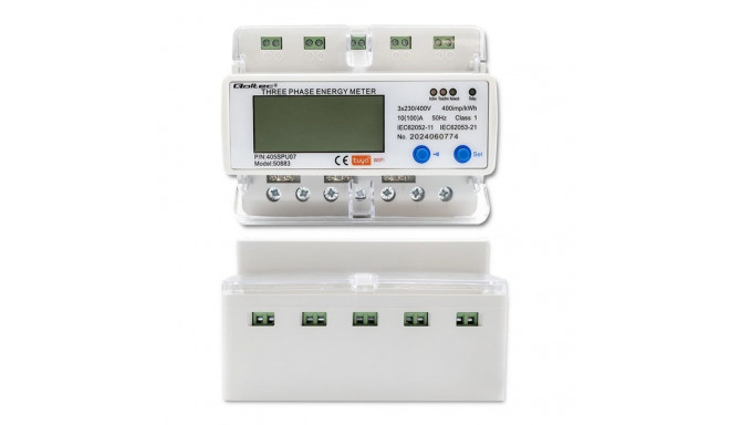 Qoltec 50883 Three phase electronic energy consumption meter for DIN rail | Wi-Fi | TUYA | 400V | LC