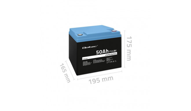 Qoltec 53704 LiFePO4 lithium iron phosphate battery | 12.8V | 50Ah | 640Wh | BMS