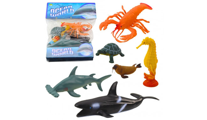 Zestaw Figurek Zwierząt Morskich Rekin Młot Orka Konik Homar Żółw 6szt