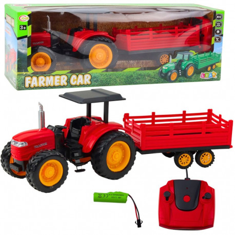 traktor kaugjuhitav RC punane haagisega