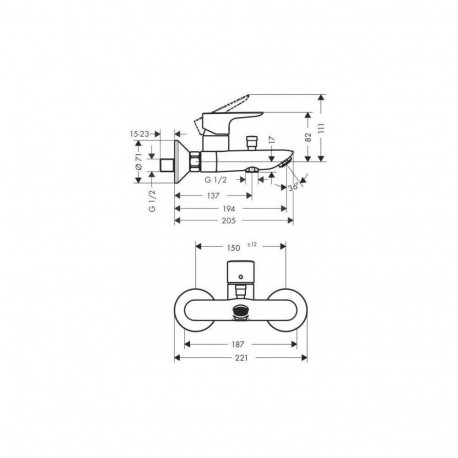 HG Talis E mattmust seinale paigaldatav vannisegisti