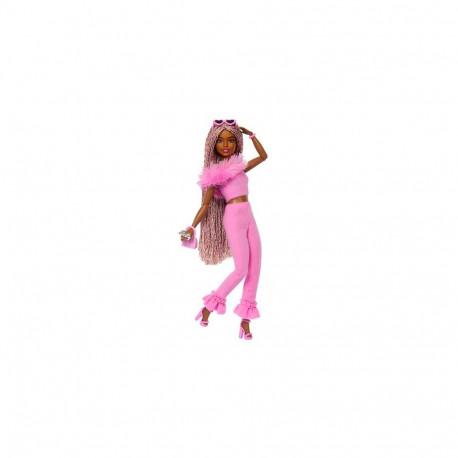 Barbie Deluxe Style Doll #4 in Soft Pink Jumpsuit, Pink and Brown Braided Hair