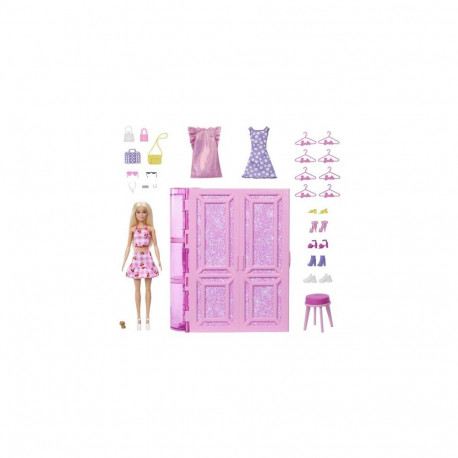 Barbie Dream Closet Toy Playset with Fashion Doll, Clothes, & Accessories, 3-ft-Wide with 25