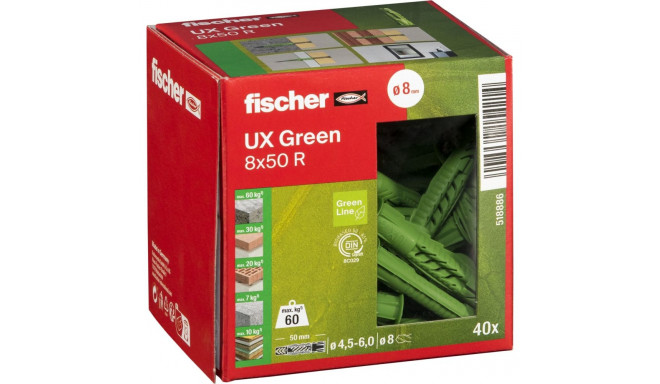 Fischer Universal plug UX GREEN 8 x 50 R with rim