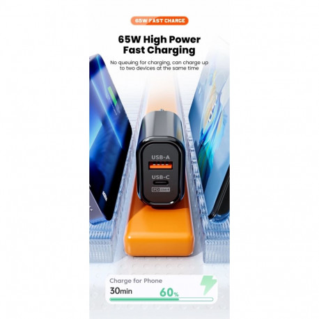 GaN USB Type C/A Charger Quick Charge 3.0 65W PD Fast Charge Charger EU Plug Wall USB Power Adapter 