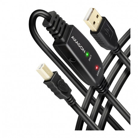 Axagon Active connection USB 2.0 A-M > B-M cable, 20 m long. Power supply option.