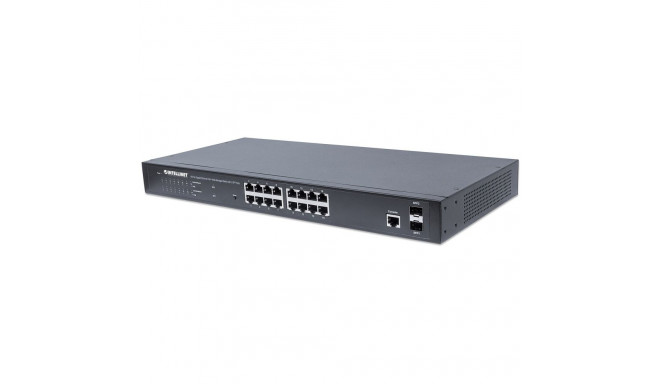 Intellinet 16-portine gigabit ethernet PoE+ veebihallatav lüliti 2 SFP pordiga, 16 x PoE porti, IEEE