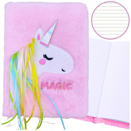 plüüšist karvane märkmik jooneline ükssarvikuga värviline A5