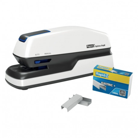 Klammerdaja elektriline Rapid Optima GripE, 20 lehte, adapteriga või 4xAA patareidega, klambrid Opti