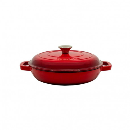 Deep cast iron frying pan GRAND FEU, with lid, red, 27 cm