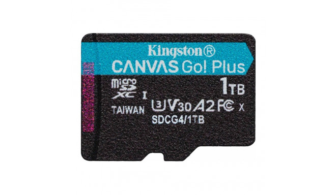 KINGSTON 1TB microSDXC Canvas Go Plus Gen4 200R A2 U3 ühekordne pakend ilma ADP-ta