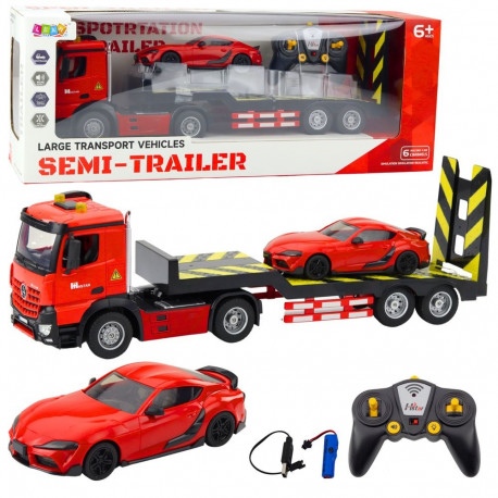 Komplekt autotransporter ja kaugjuhitav sportauto 1:16, punane