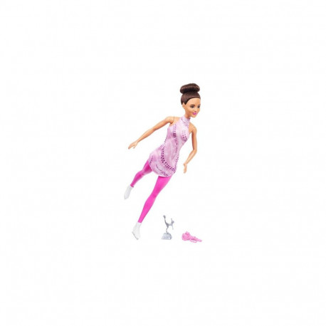 Barbie Careers Figure Skater Doll & Accessories, Brunette in Removable Skate Outfit with Tro