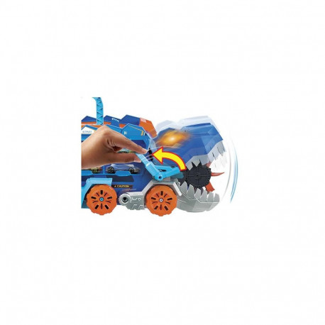 Hot Wheels City Ultimate T-Rex Transporter, Hauler Transforms into a Dino, Featured in “Let’s Race”