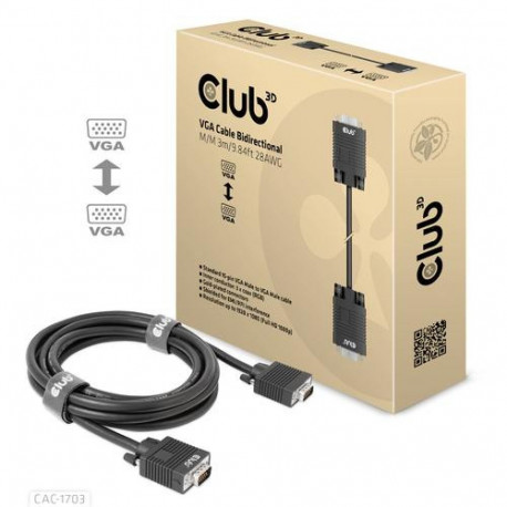 CLUB3D VGA Cable Bidirectional M/M 3m/9.84ft 28AWG