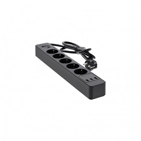 InLine Socket strip, 5-way CEE 7/3, with protection and USB QC3.0 black