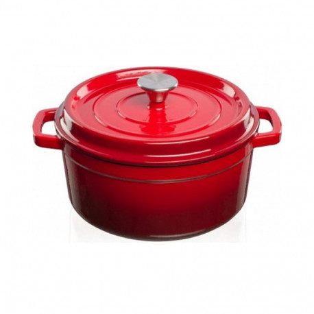 Cast iron pot Grand Feu, minimalist design "Casserole" with lid, 3.5l, red color.