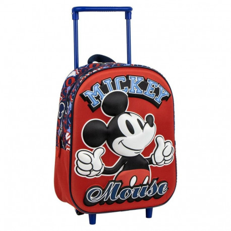 School Rucksack with Wheels Mickey Mouse Red 25,0 x 31,0 x 10,0 cm 3D