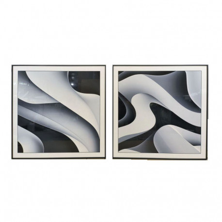 Maal Home ESPRIT Valge Must Abstraktne Kaasaegne 80 x 3,5 x 80 cm (2 Ühikut)