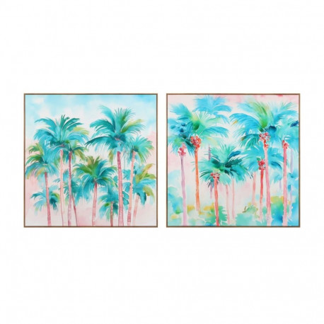 Maal Home ESPRIT Sinine Punane Roheline Taevasinine Palmid Troopiline 80 x 3,5 x 80 cm (2 Ühikut)