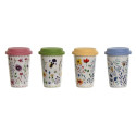 Cup with lid DKD Home Decor Multicolour Flowers 400 ml (4 Units)