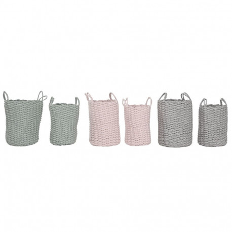 Basket set Home ESPRIT Green Grey Pink Rope (2 Pieces) (3 Units)