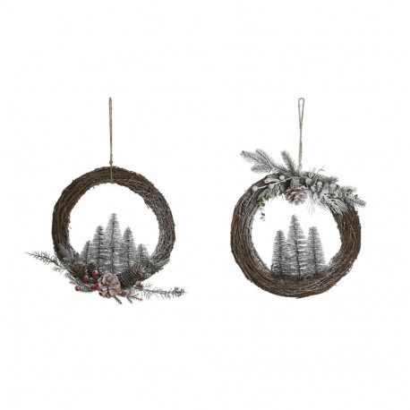Advent wreathe DKD Home Decor Natural wicker Pineapple Snowfall 32 x 7 x 32 cm (2 Units)