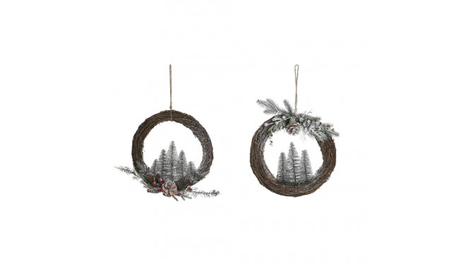 Advent wreathe DKD Home Decor Natural wicker Pineapple Snowfall 32 x 7 x 32 cm (2 Units)