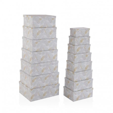 Set of decorative boxes Versa Cardboard Feathers (15 Pieces)