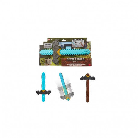 Minecraft Click and Switch Sword and Pickaxe Role-Play 2-in-1 Toy Inspired by the Movie