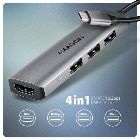 AXAGON USB-C 5Gbps STARTER 4in1 jaotur | HMC-H3A